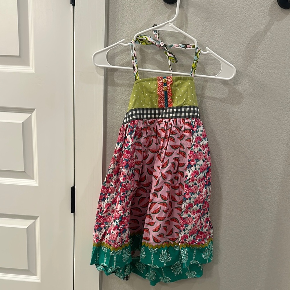 EUC Matilda Jane Platinum Halter Dress Floral & Watermelon Prints Size 8 PLAT